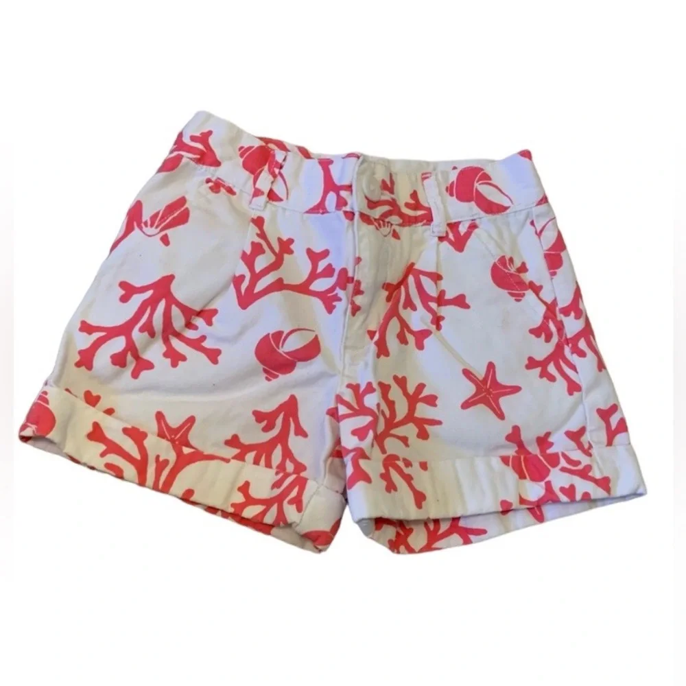 Gymboree Ocean Coral and White Shorts Size 5 Cotton Shells Starfish